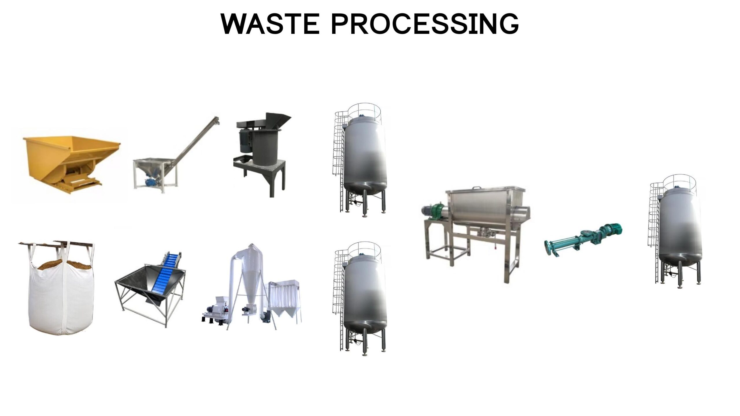 Insect farming waste processing equipment hoppers mills mixers