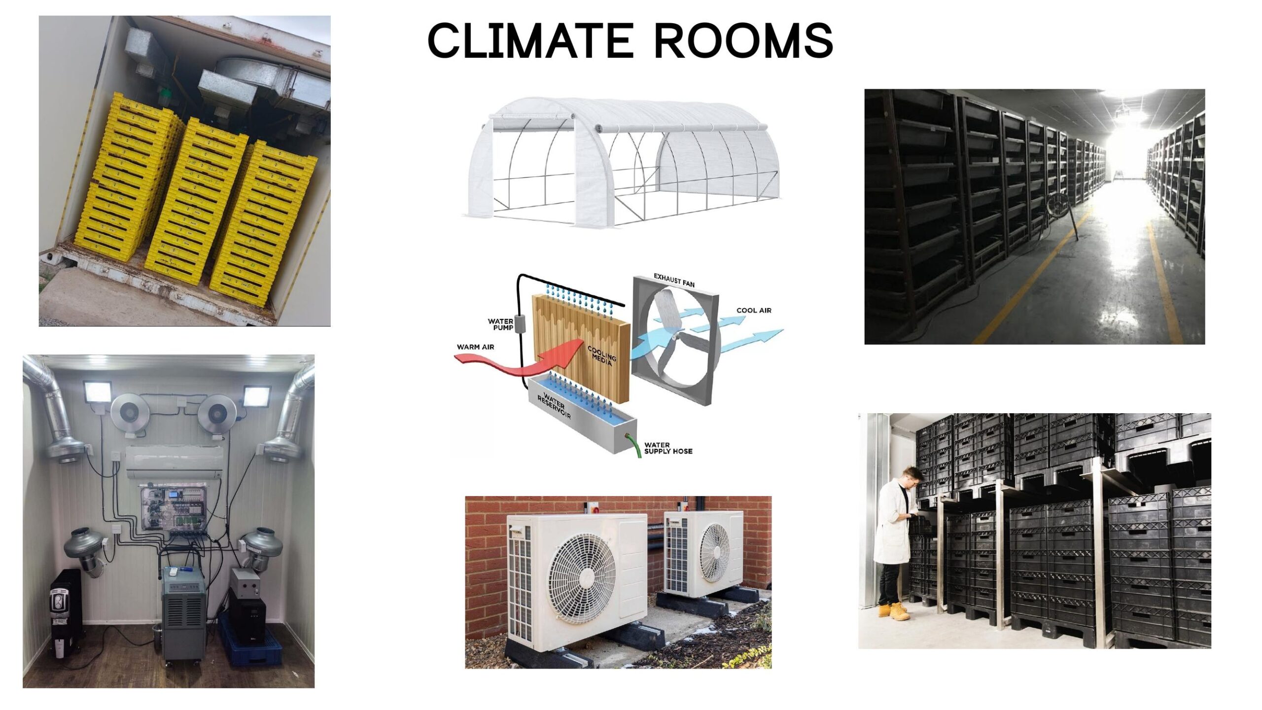 Insect farming climate rooms HVAC plenum evaporative cooling