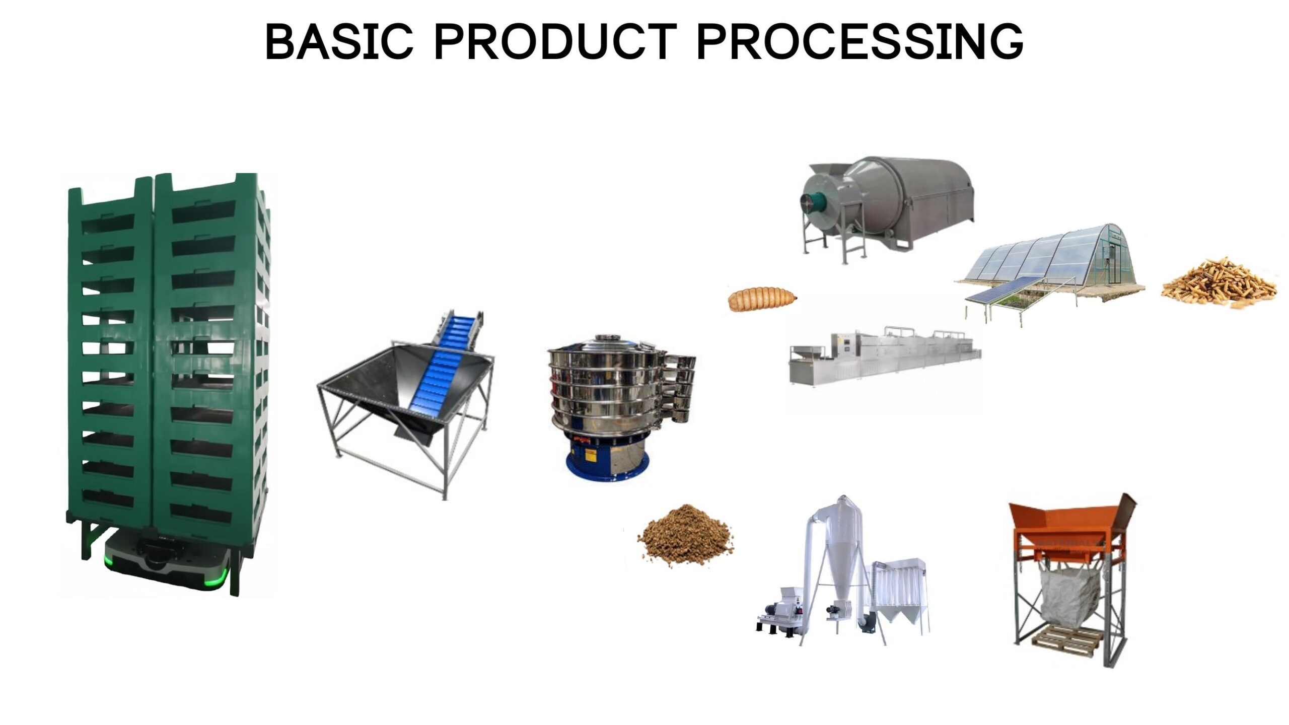 Insect farming product processing drying and separation equipment