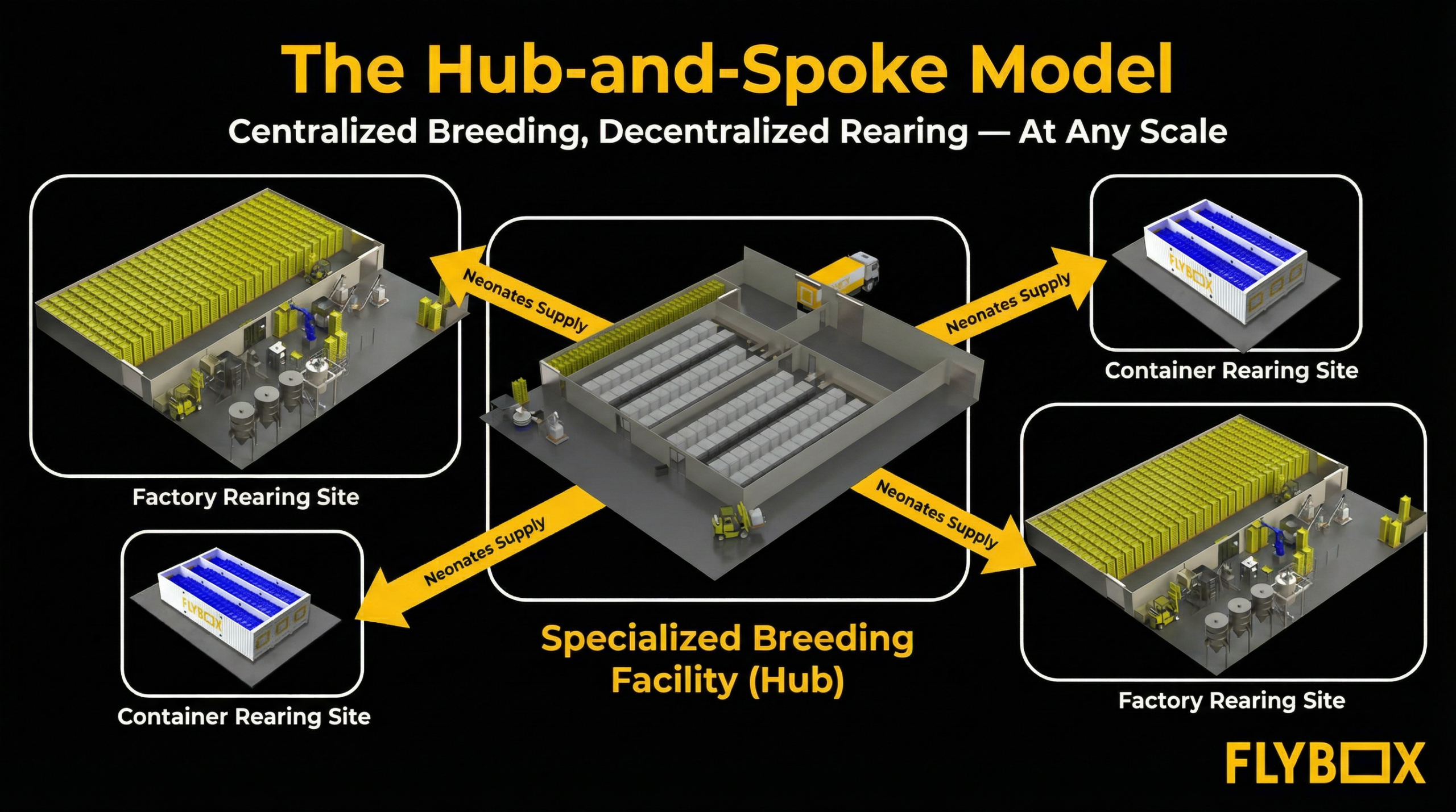 Hub-and-spoke model for decentralized insect farming